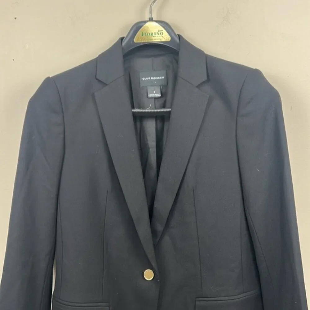 Club Monaco Borrem Blazer black single breasted 2 wool blend